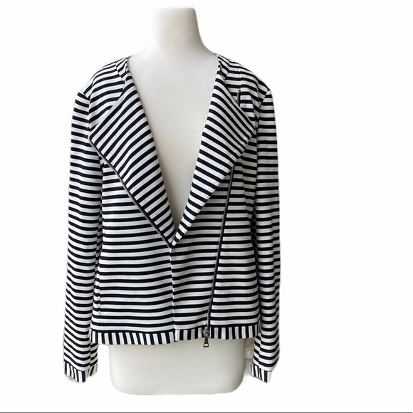 PREMISE Striped Moto Jacket Black & White Size 8 NEW - Picture 6 of 7